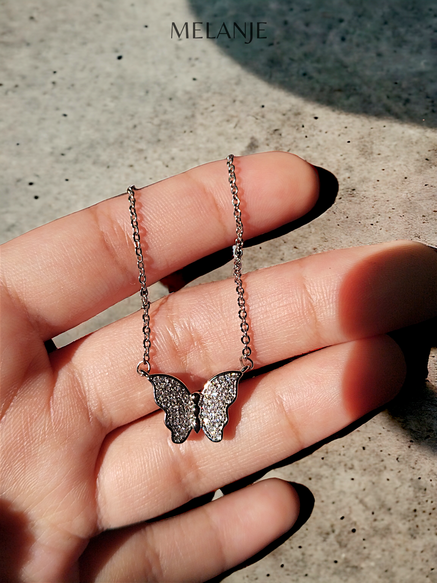 Sterling Silver Cubic Zirconia Butterfly Necklace