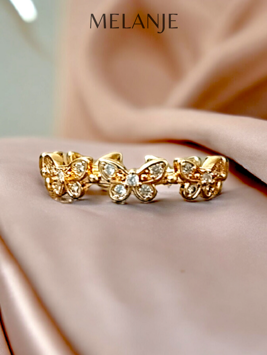 Gold Plated Cubic Zirconia Adjustable Butterfly Charm Ring