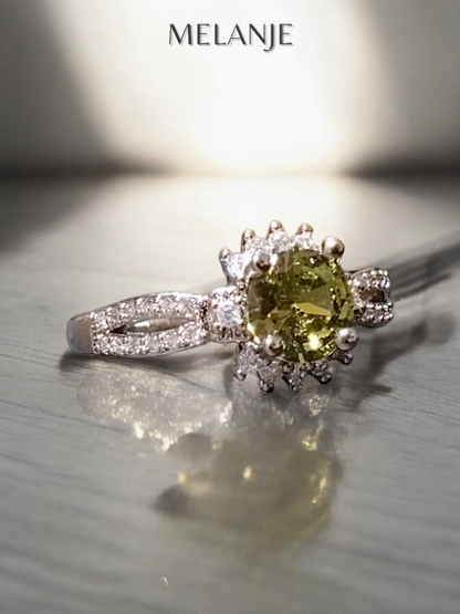 Lime Green Round Solitaire Crystal Clear Cubic Zirconia Sterling Silver Split Shank Crown Ring