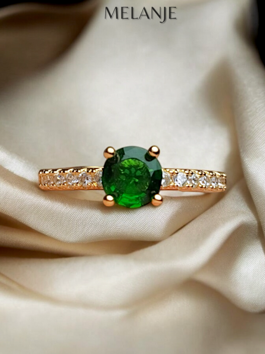 Emerald Round Solitaire Crystal White Cubic Zirconia Adjustable Gold Ring